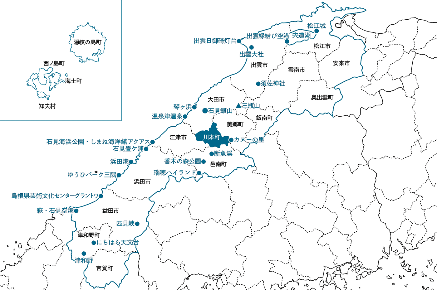 島根県地図上の川本町の位置
